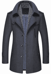 Mens Layered Collar Button Front Mid Length Coat